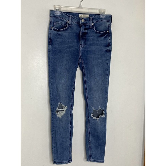 FREE People Distressed Destroyed Vintage Wash Skinny JEANS Busted Knee Sz 27S - Picture 2 of 4